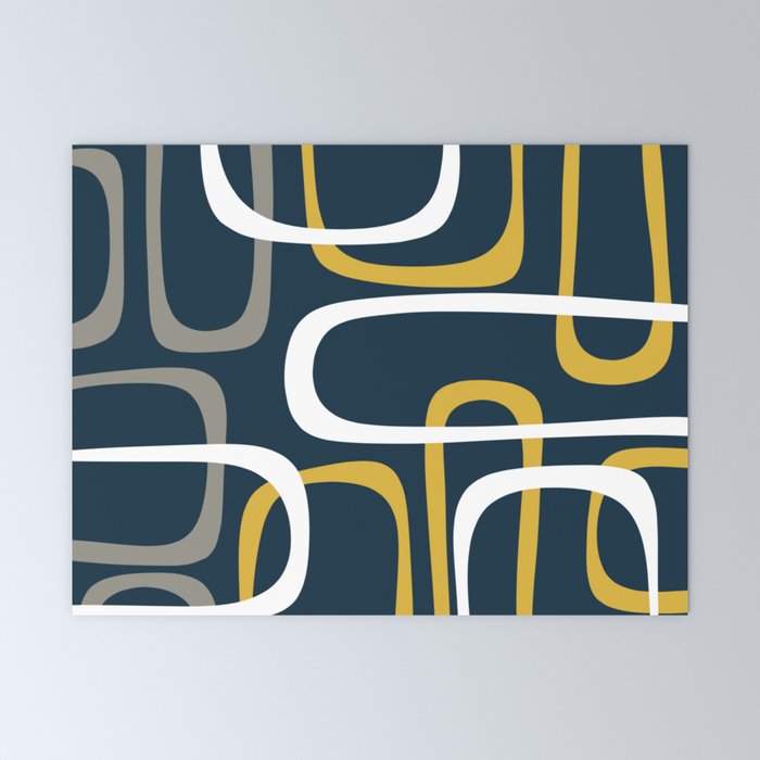 Mid Century Modern Loops Pattern in Light Mustard Yellow, Navy Blue, Gray, and White Mini Art Print Gallery Image 6