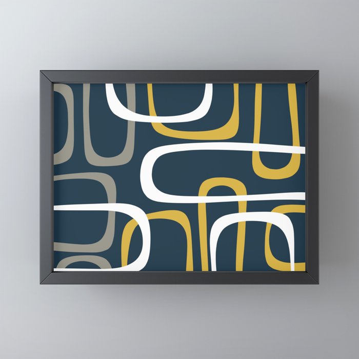 Mid Century Modern Loops Pattern in Light Mustard Yellow, Navy Blue, Gray, and White Mini Art Print Gallery Image 3