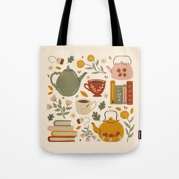 Flowery Books and Tea Tote Bag Gallery Image 1