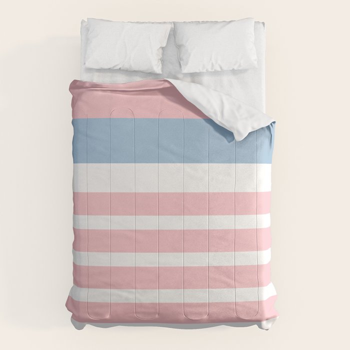 Pastel Pink Mixed Stripe Pattern with Light Blue and White Comforter Gallery Image 1
