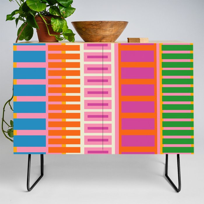 Colorful Block Stripe Bold Pattern Pink Green Orange Blue Credenza Gallery Image 2