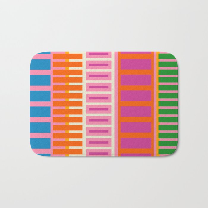 Colorful Block Stripe Bold Pattern Pink Green Orange Blue Bath Mat Gallery Image 1