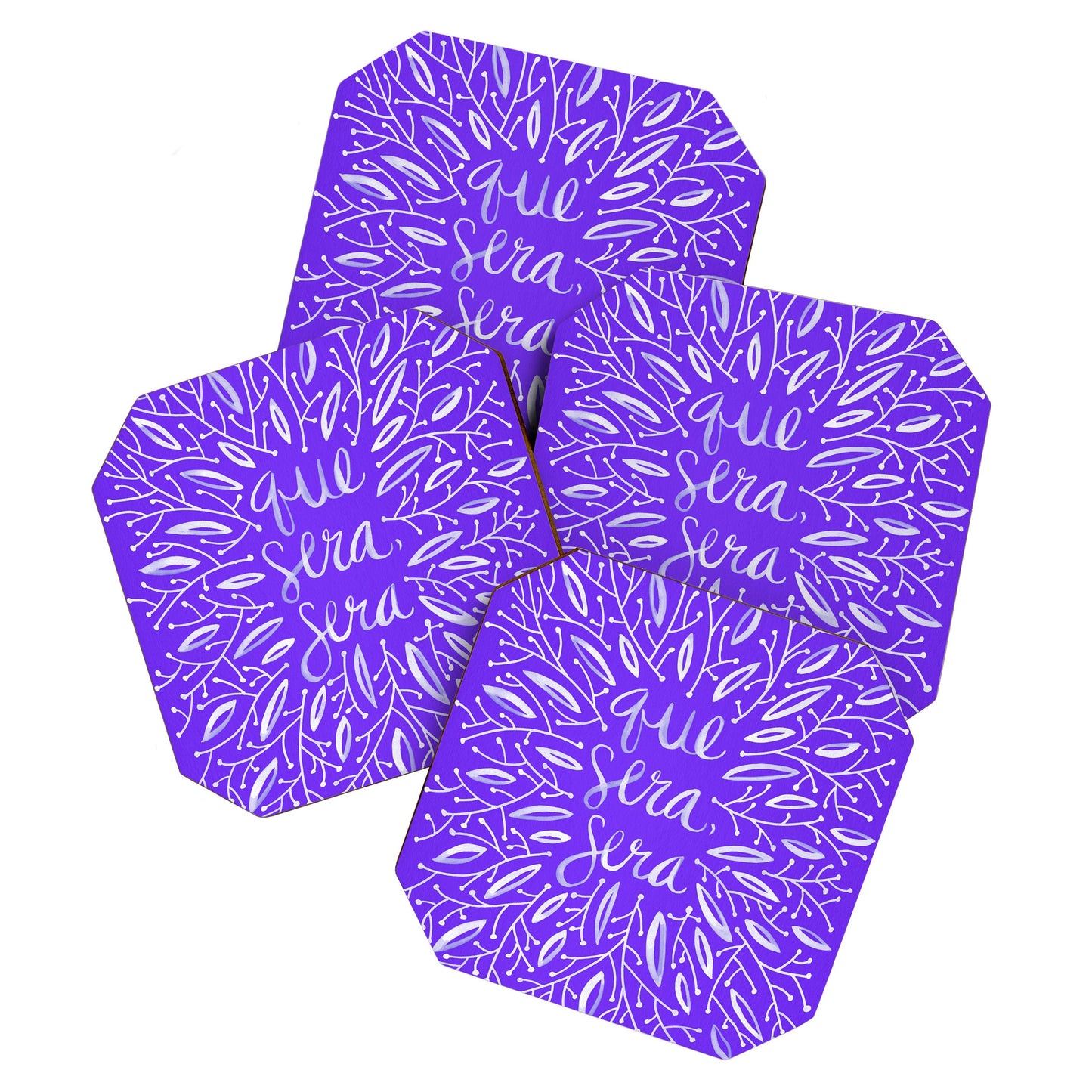 Whatever Will Be Will Be - Illustrated - White Ink on Lavender Coaster Gallery Image 1