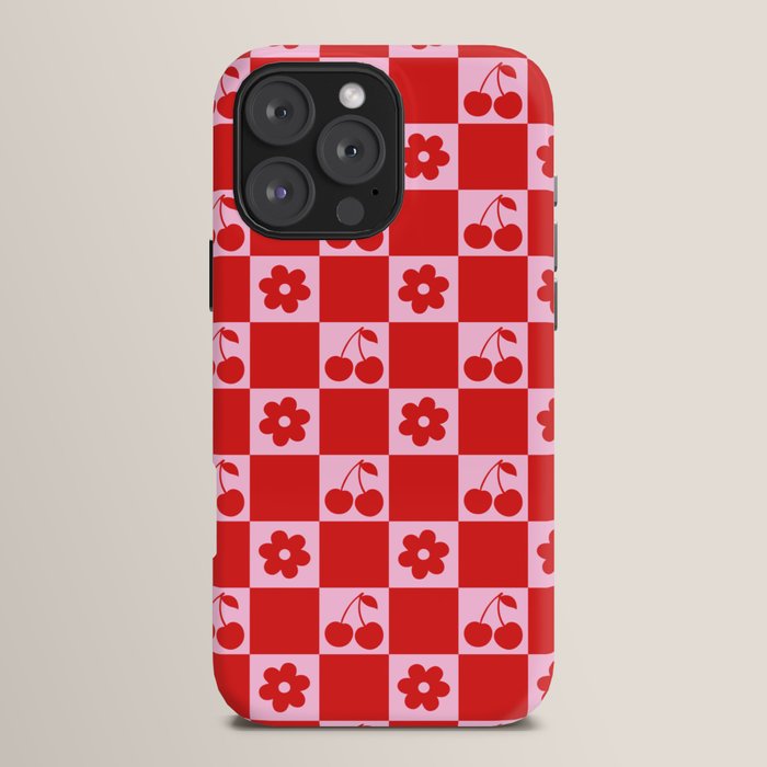 Cherry Flowers Pink & Red Checker iPhone Case Gallery Image 16