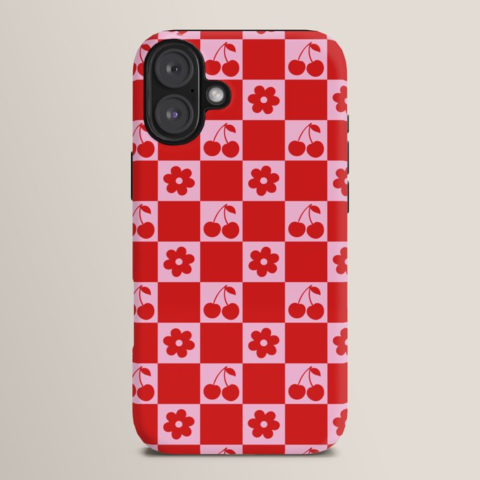 Cherry Flowers Pink & Red Checker iPhone Case Gallery Image 14