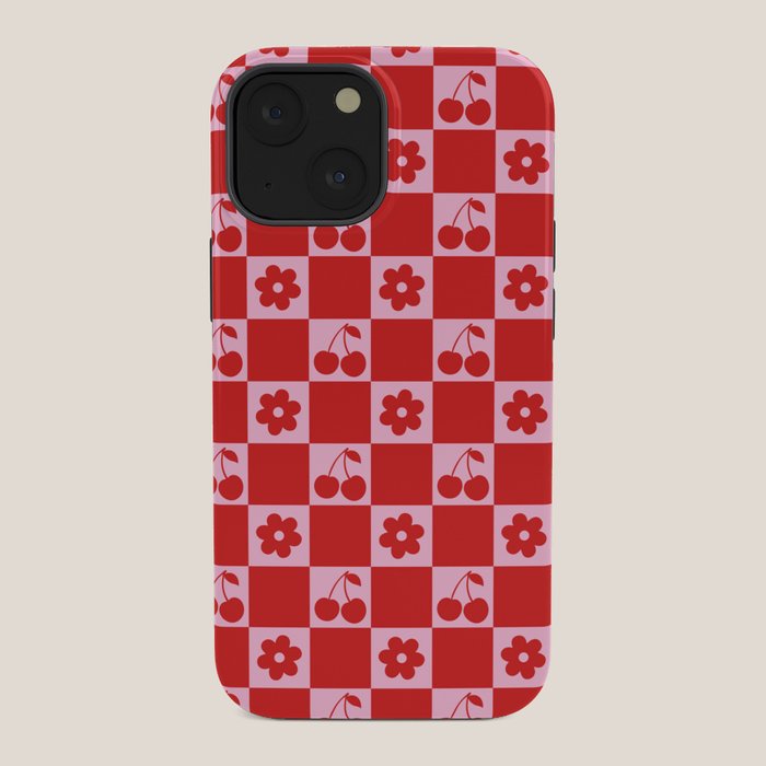Cherry Flowers Pink & Red Checker iPhone Case Gallery Image 34