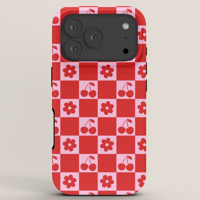 Cherry Flowers Pink & Red Checker iPhone Case Gallery Image 7