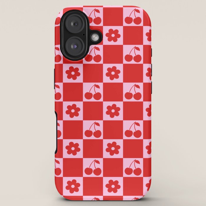 Cherry Flowers Pink & Red Checker iPhone Case Gallery Image 5
