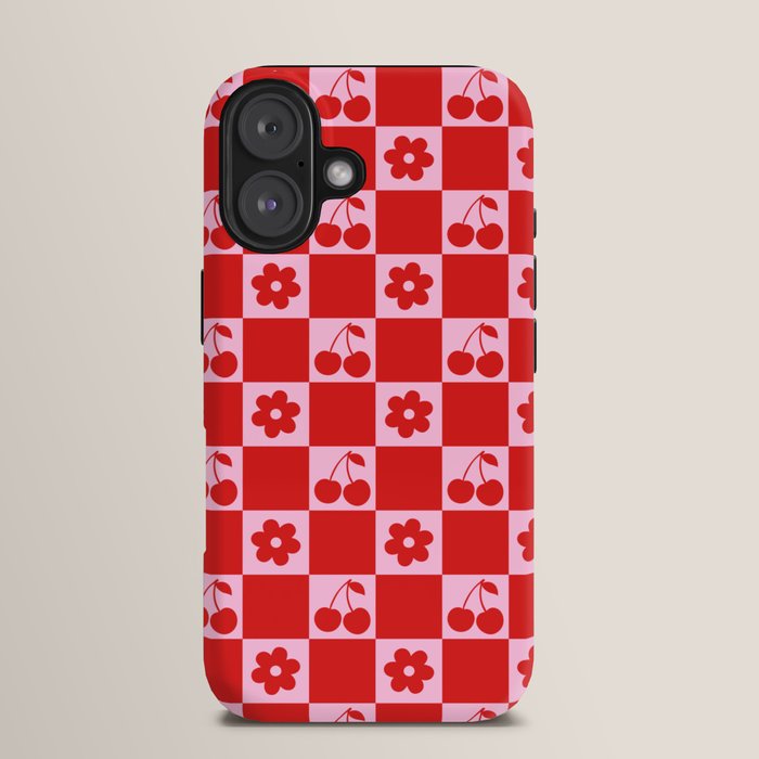Cherry Flowers Pink & Red Checker iPhone Case Gallery Image 13