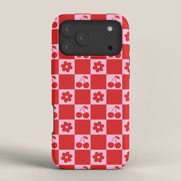 Cherry Flowers Pink & Red Checker iPhone Case Gallery Image 4