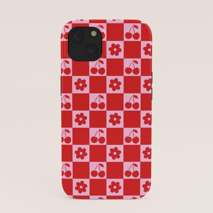 Cherry Flowers Pink & Red Checker iPhone Case Gallery Image 37