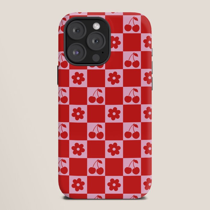 Cherry Flowers Pink & Red Checker iPhone Case Gallery Image 12