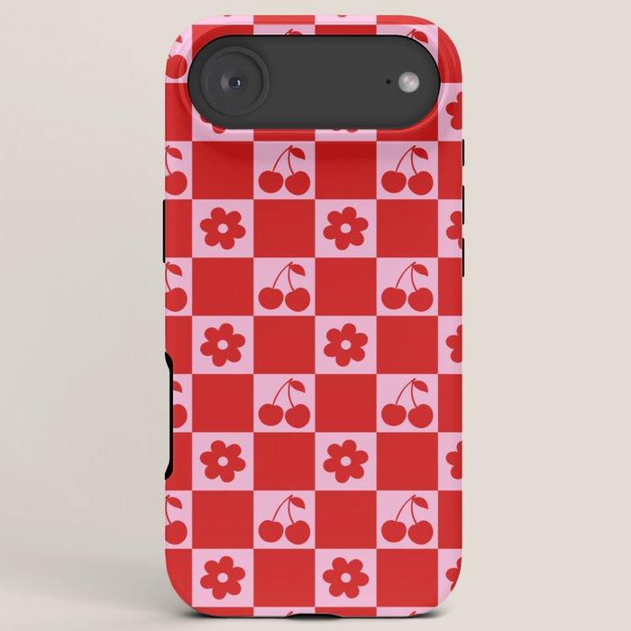 Cherry Flowers Pink & Red Checker iPhone Case Gallery Image 6