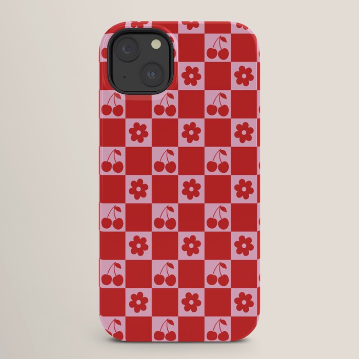 Cherry Flowers Pink & Red Checker iPhone Case Gallery Image 26