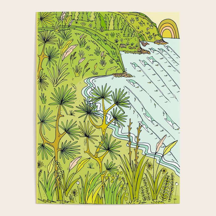 pointbreaks in paradise // lookout in raglan new zealand // retro surf art by surfy birdy Poster Gallery Image 1
