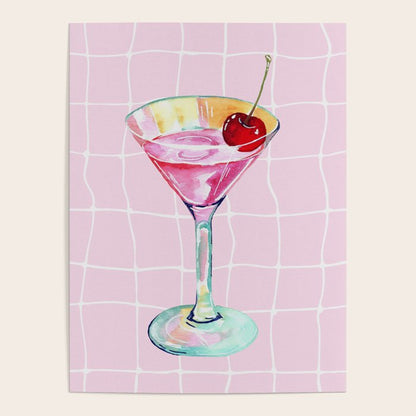 Pink Aesthetic Martini Glass with Cherry Poster Gallery Image 3