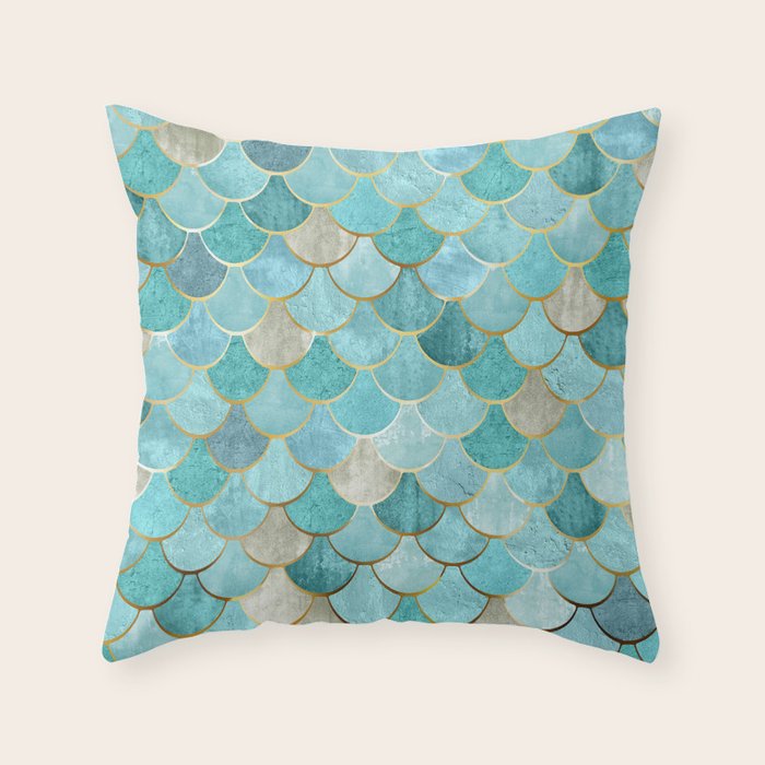 Moroccan Mermaid Fish Scale Pattern, Aqua,Teal Throw Pillow Gallery Image 5