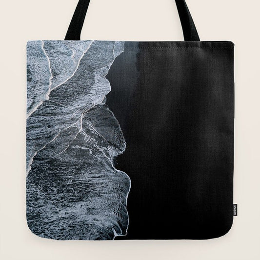 Waves on a black sand beach in iceland - minimalist Landscape Photography Tote Bag Gallery Image 2