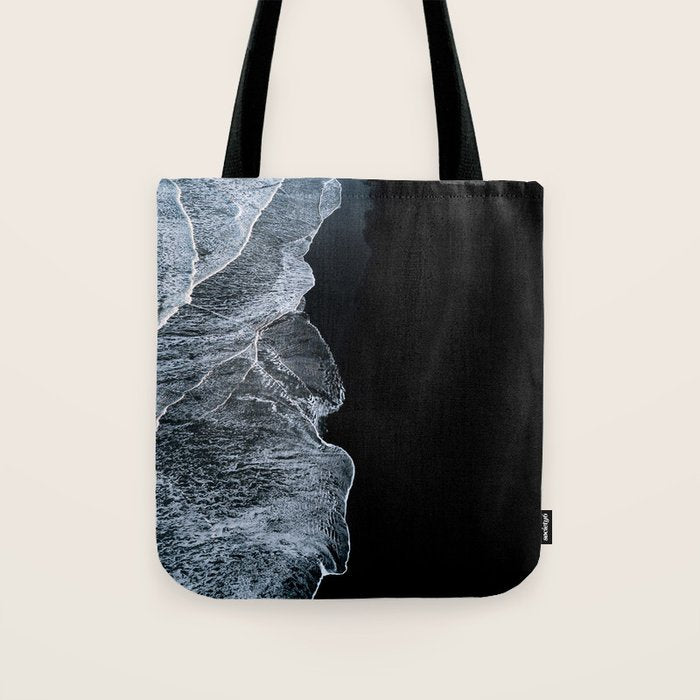 Waves on a black sand beach in iceland - minimalist Landscape Photography Tote Bag Gallery Image 1