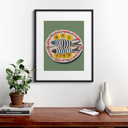 Mediterranean Fish Plate Framed Art Print Gallery Image 7