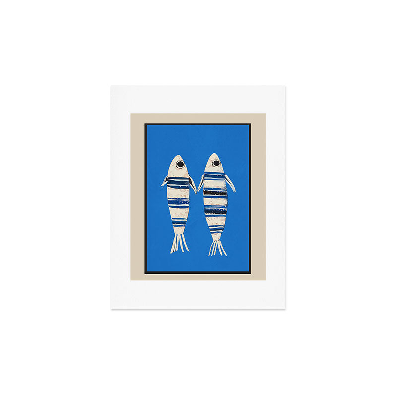 Minimal Fish on Blue Art Print Gallery Image 2