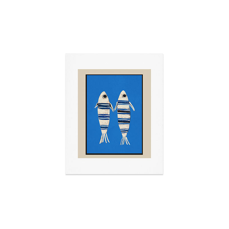 Minimal Fish on Blue Art Print Gallery Image 1