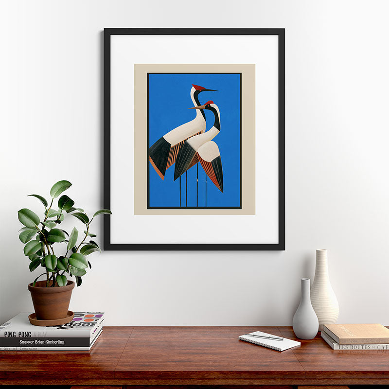 Stillness in Motion - Abstract Cranes in Blue Framed Art Print Gallery Image 35