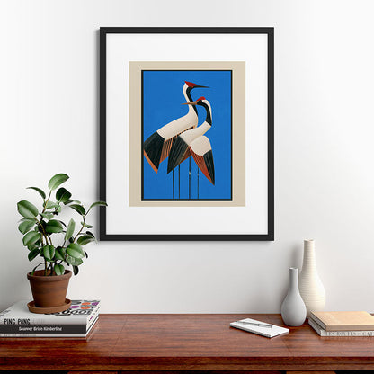 Stillness in Motion - Abstract Cranes in Blue Framed Art Print Gallery Image 35