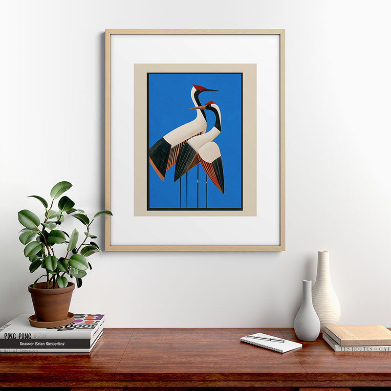 Stillness in Motion - Abstract Cranes in Blue Framed Art Print Gallery Image 21