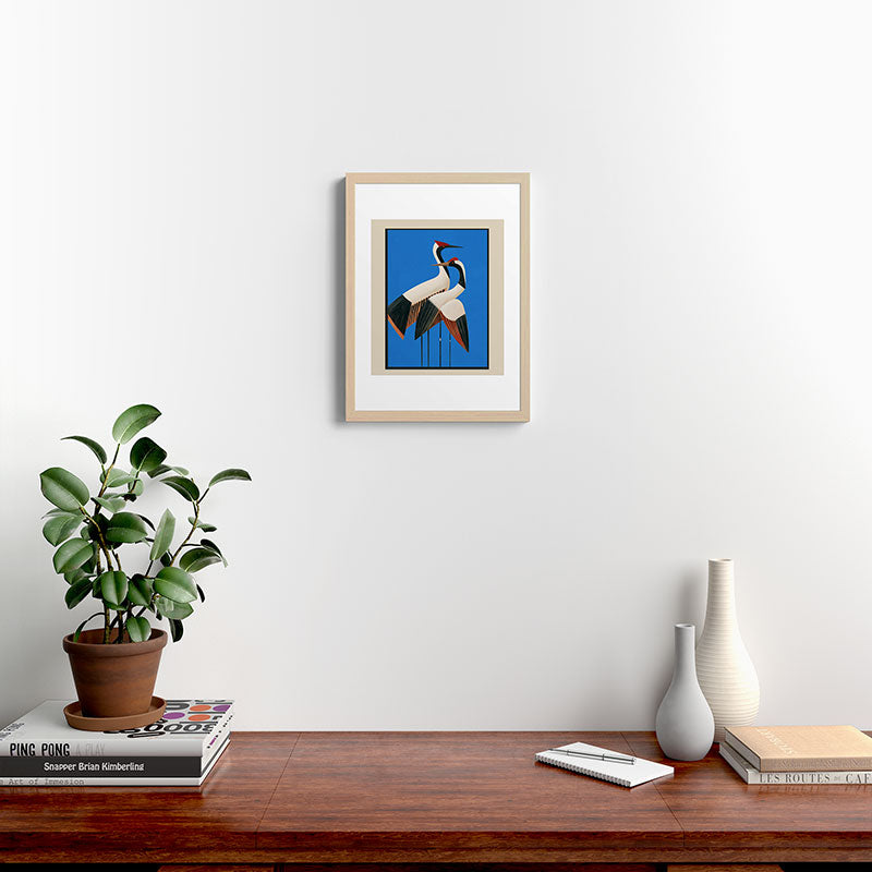 Stillness in Motion - Abstract Cranes in Blue Framed Art Print Gallery Image 17