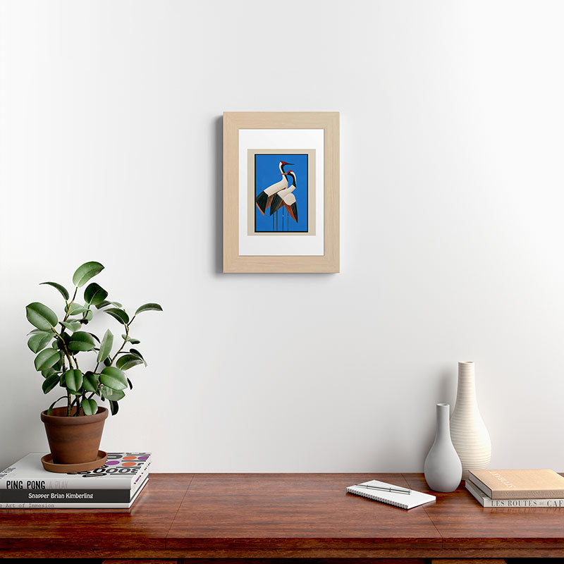 Stillness in Motion - Abstract Cranes in Blue Framed Art Print Gallery Image 45