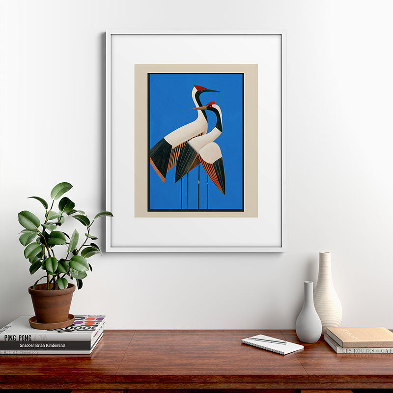 Stillness in Motion - Abstract Cranes in Blue Framed Art Print Gallery Image 28