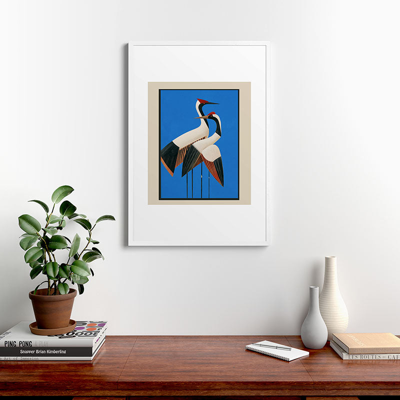 Stillness in Motion - Abstract Cranes in Blue Framed Art Print Gallery Image 27