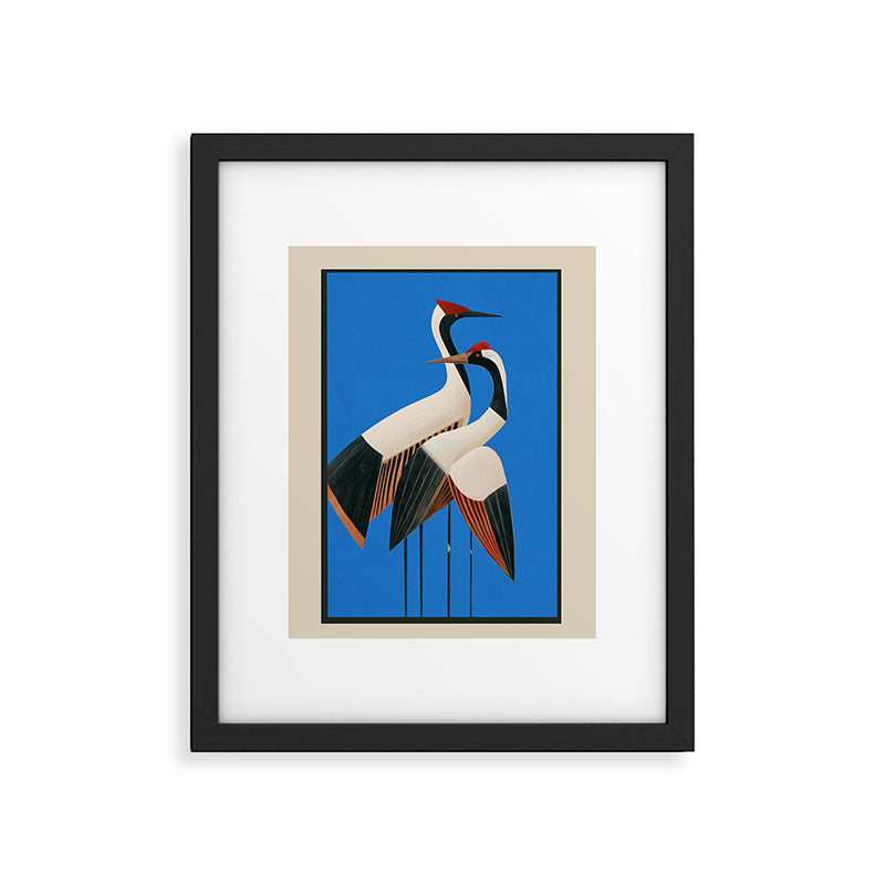 Stillness in Motion - Abstract Cranes in Blue Framed Art Print Gallery Image 2