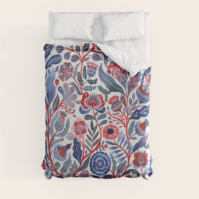 Botanical in red and blue Duvet Cover Gallery Image 3