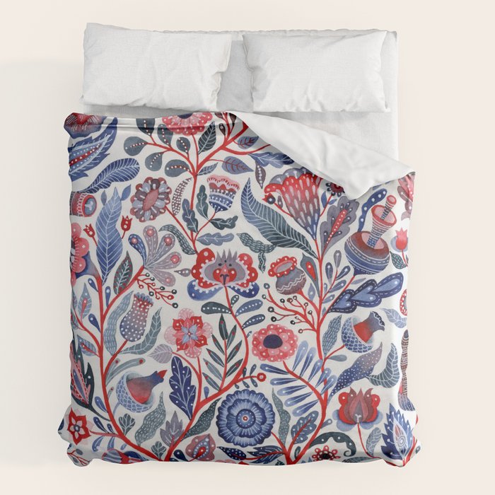 Botanical in red and blue Duvet Cover Gallery Image 2