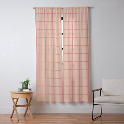 Peach Pink Grid Minimal Geometric Pattern Window Curtain Gallery Image 9
