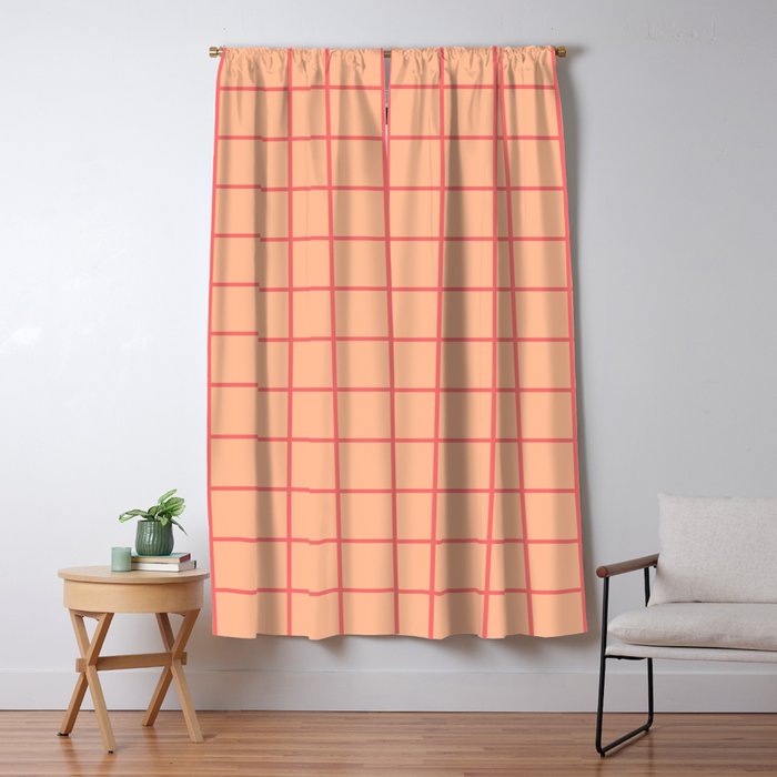 Peach Pink Grid Minimal Geometric Pattern Window Curtain Gallery Image 5