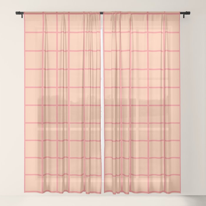 Peach Pink Grid Minimal Geometric Pattern Window Curtain Gallery Image 17