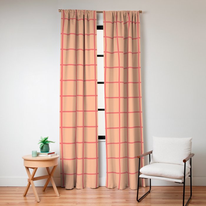 Peach Pink Grid Minimal Geometric Pattern Window Curtain Gallery Image 8