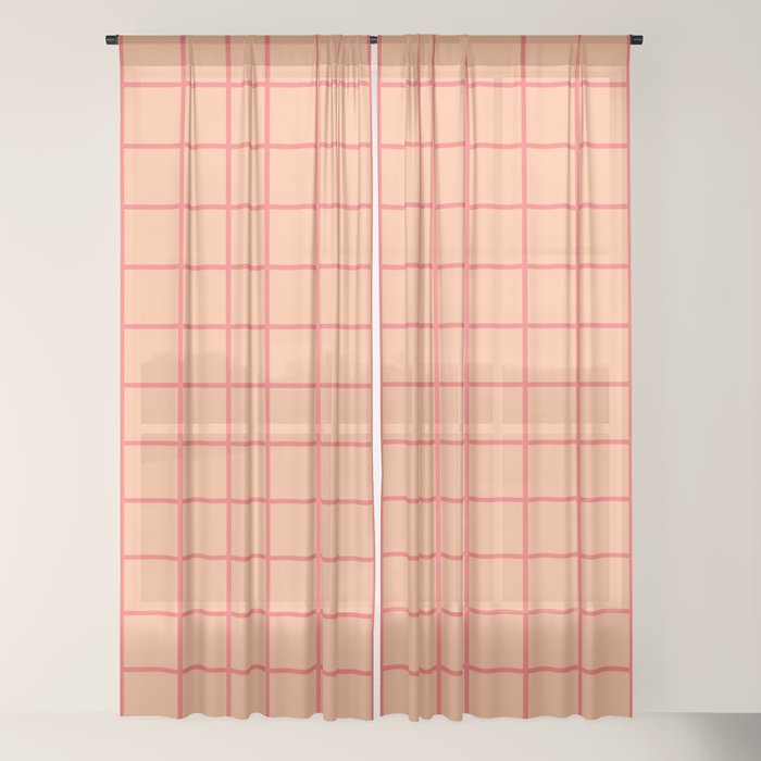 Peach Pink Grid Minimal Geometric Pattern Window Curtain Gallery Image 18