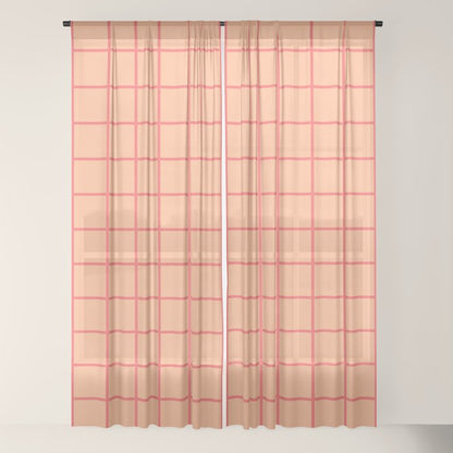 Peach Pink Grid Minimal Geometric Pattern Window Curtain Gallery Image 18
