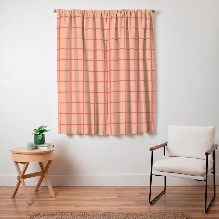Peach Pink Grid Minimal Geometric Pattern Window Curtain Gallery Image 3
