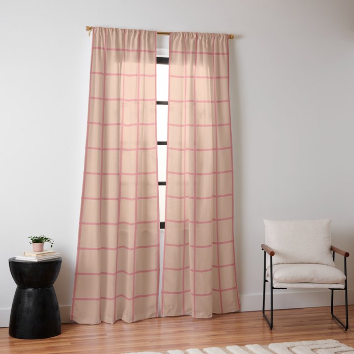 Peach Pink Grid Minimal Geometric Pattern Window Curtain Gallery Image 14