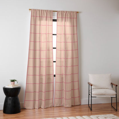 Peach Pink Grid Minimal Geometric Pattern Window Curtain Gallery Image 14