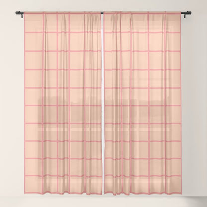 Peach Pink Grid Minimal Geometric Pattern Window Curtain Gallery Image 21