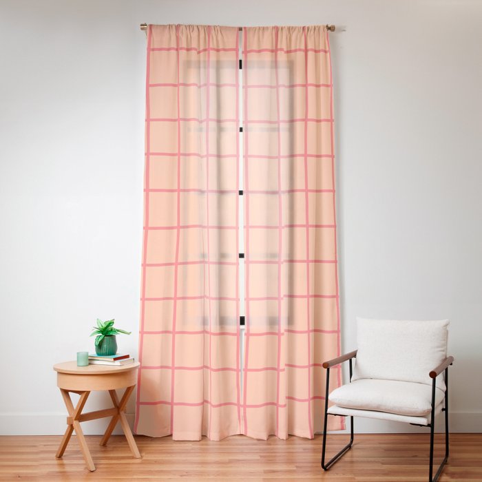 Peach Pink Grid Minimal Geometric Pattern Window Curtain Gallery Image 12