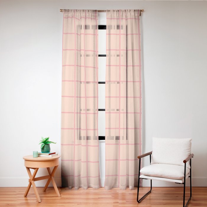 Peach Pink Grid Minimal Geometric Pattern Window Curtain Gallery Image 20
