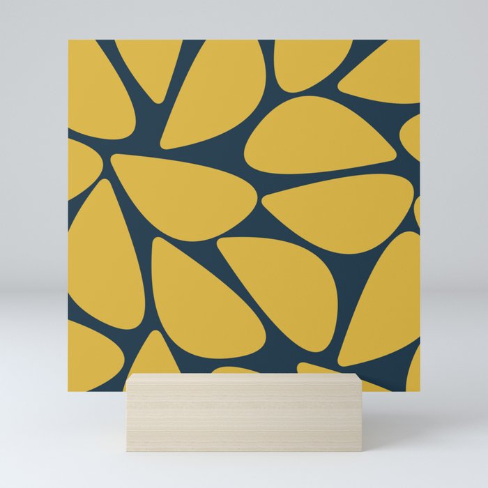 Riverbed Stones Minimalist Abstract Pattern in Light Mustard Yellow and Navy Blue Mini Art Print Gallery Image 5