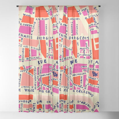 paris map pink Window Curtain Gallery Image 22